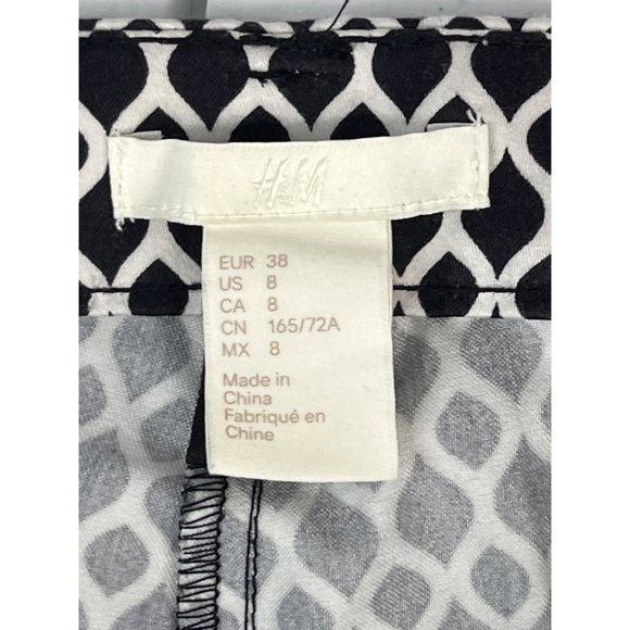 H&M Women's Pants Diamond Pattern 8 Black White Cotton Elastane Stretchy - Picture 4 of 9